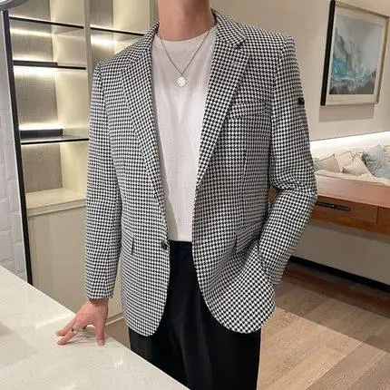 

2021 Men's Business Plaid Suit/Male Slim Fit Fashion Leisure Blazers/Man High-grade Pure Cotton Spring Leisure Coat Size S-3XL