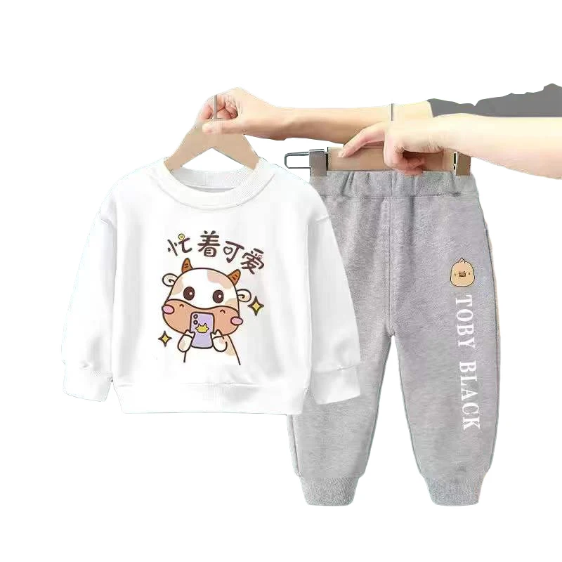 

New Children's Suits Boys Girls Cotton Baby Clothes Spring Autumn Cartoon Animals Tops + Trousers 2pcs Sets Kids Sportwear Suit