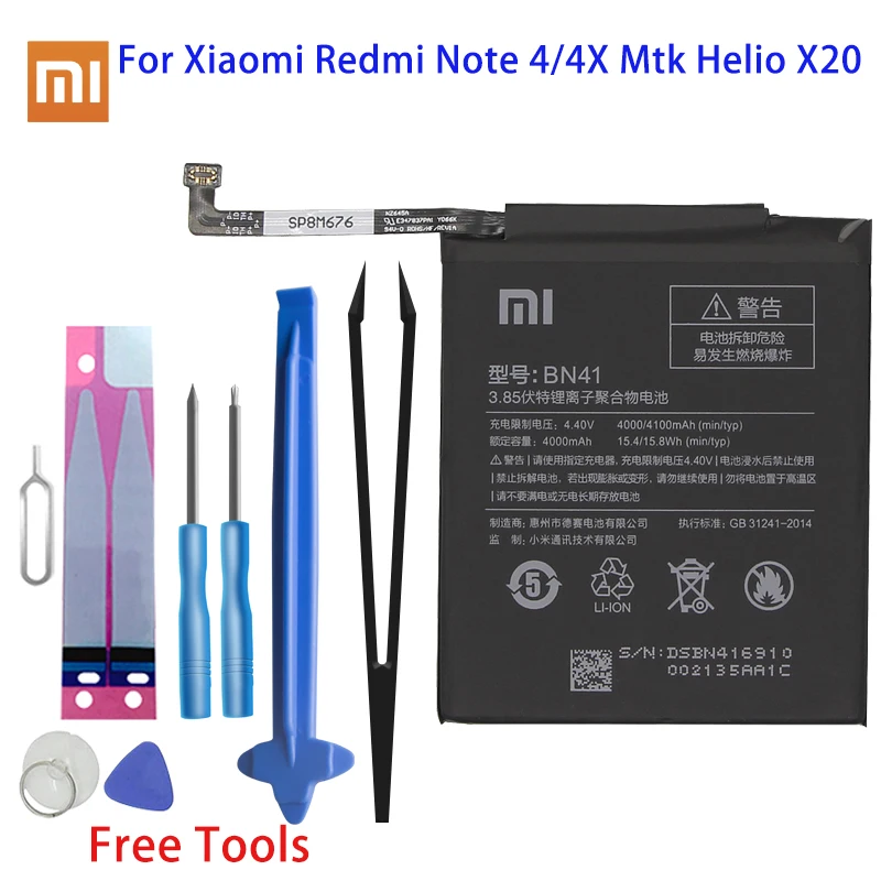 Аккумулятор Xiaomi BN41 4100 мА ч для Redmi Note 4/4X Mtk Helio X20 инструменты в подарок | Мобильные