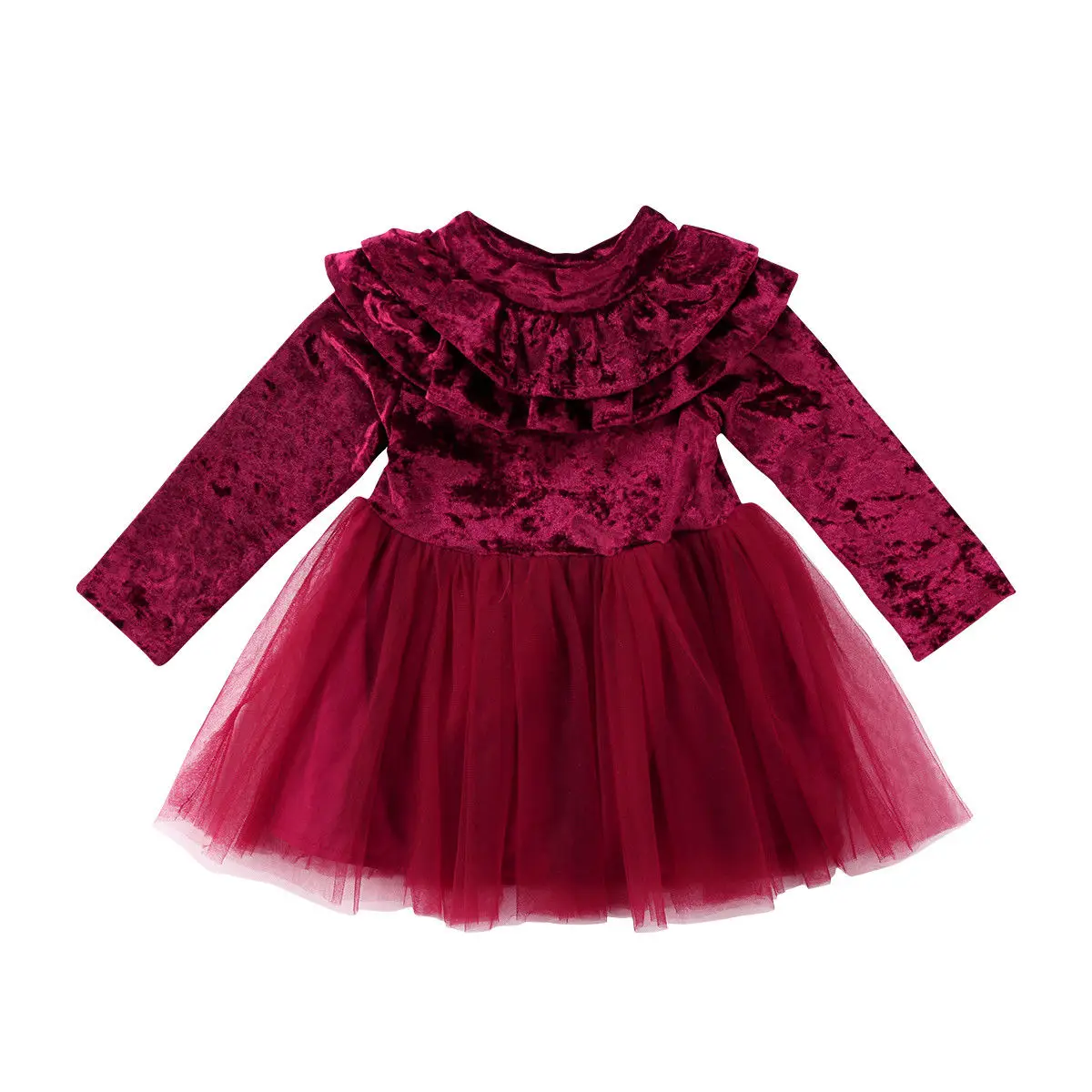 Kids Baby Girls Velvet Princess Dress Xmas Party Girl Dresses Ruffle Tulle Lace Tutu Ball Gown Long Sleeve 0-5Y | Детская одежда и
