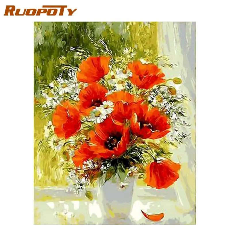 

RUOPOTY Frame Picture Flower DIY Painting By Numbers Modern Wall Art Picture Handpainted Oil Painting Home Decor 40x50cm Artwork