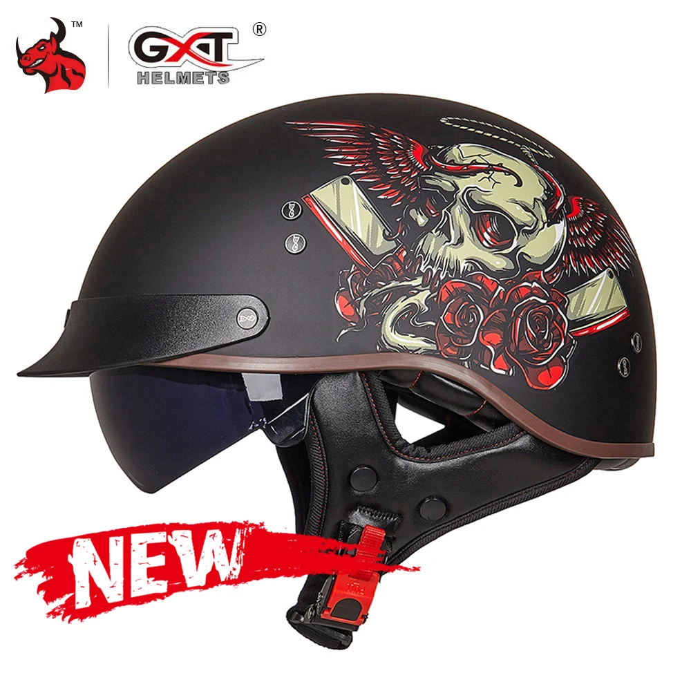 

Винтажный мотоциклетный шлем GXT в стиле ретро, мотоциклетный шлем с открытым лицом для скутера, мотоциклетного гоночного шлема с сертификац...