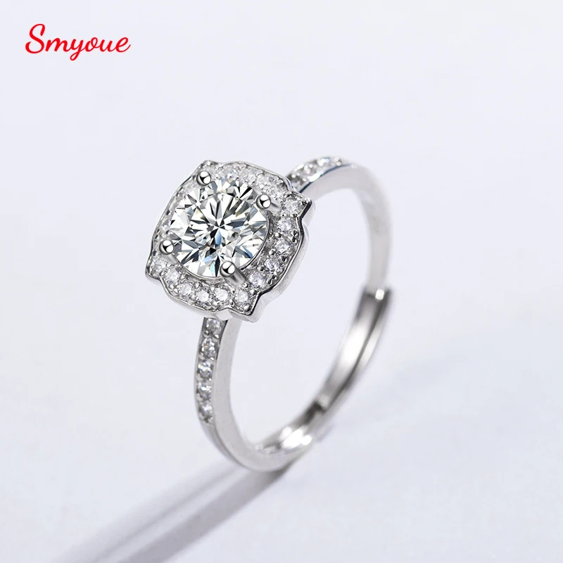 

Женское кольцо с квадратными вставками Smyoue D Color Real 1 карат муассанит из серебра пробы с микроинкрустацией в четыре краба