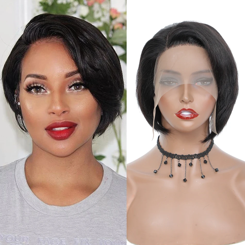 

L Part Lace Wigs Remy Straight Hair Short Bob Pixie Cut Human Hair Wigs For Black Women 150% Pre Plucked Bleached Knots Wigs