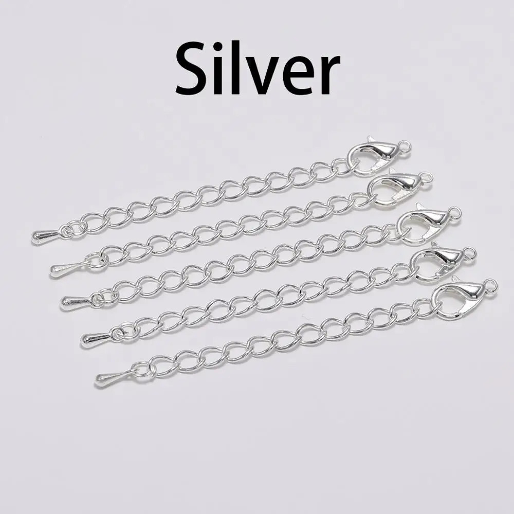 Silver 20 шт./лот, 50, 70 мм, удлиненная Хвостовая цепочка, застежка-карабин, соединитель для изготовления ювелирных изделий DIY, браслет, ожерелье - Цвет: Silver