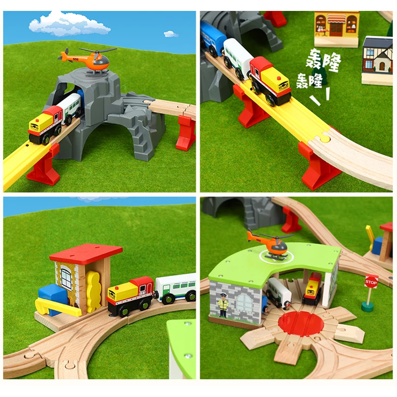 

Large Garage Cave Wooden Train Track Set Rail Car Toy Compatible with Wooden Railway and Electric Magnetic Trains Toys for Boy