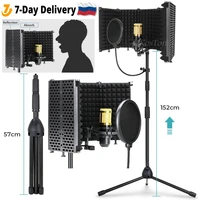 profession microphone studio recording microphone stand foldable pop filter wind screen isolation shield windscreen with tripod