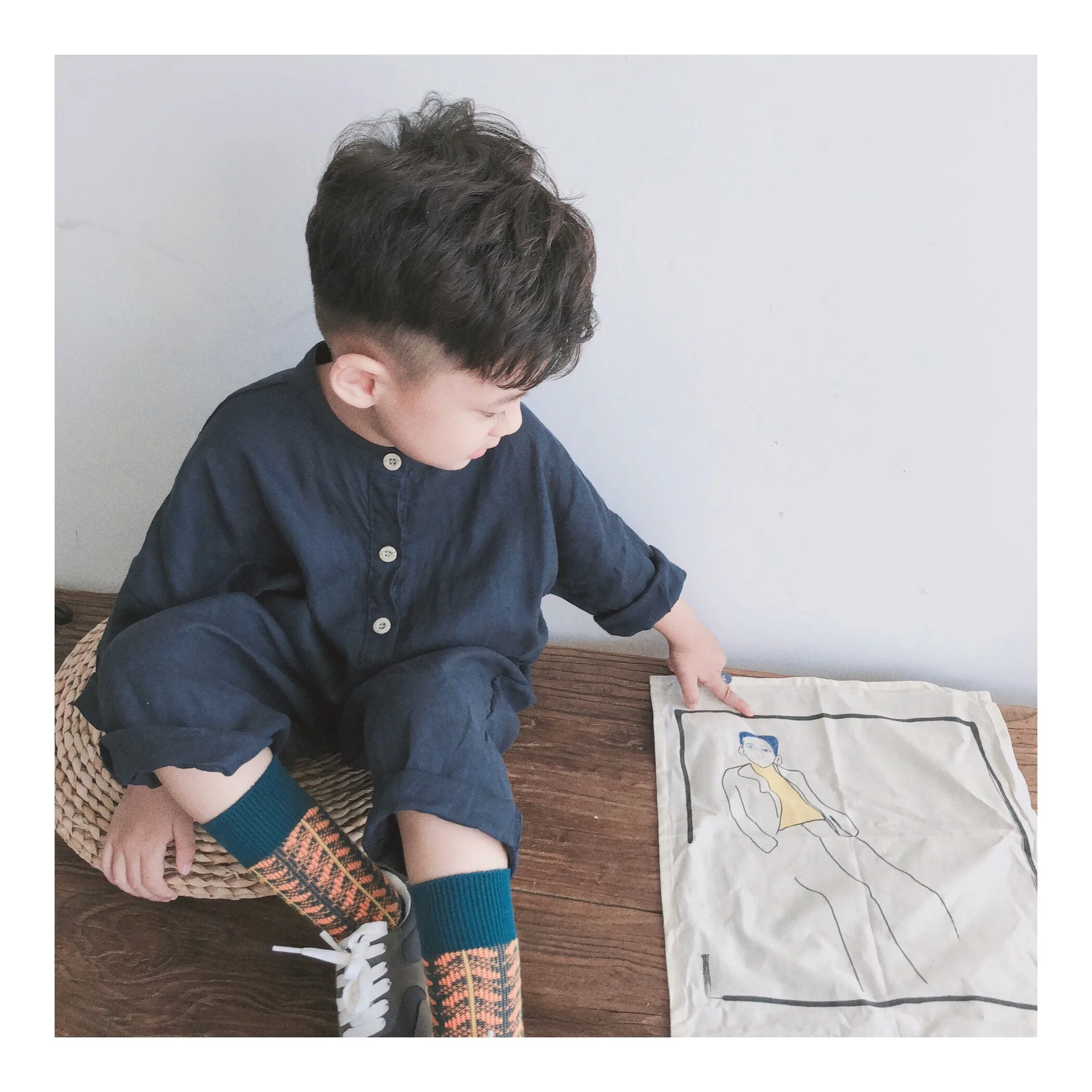 

1-7T 2020 Spring Autumn Boys Girls Solid Color Linen Long Sleeve Jumpsuits Korean Style Children Soft Loose Bodysuits