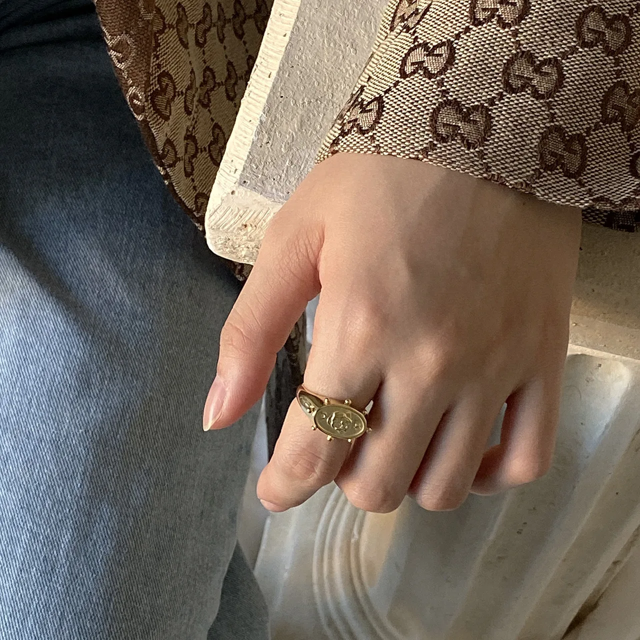 European Gold Color 925 Sterling Silver Adjustable Rings for Women Dainty Oval Rose Flower Luxury Ladies Fashion Jewelry | Украшения и