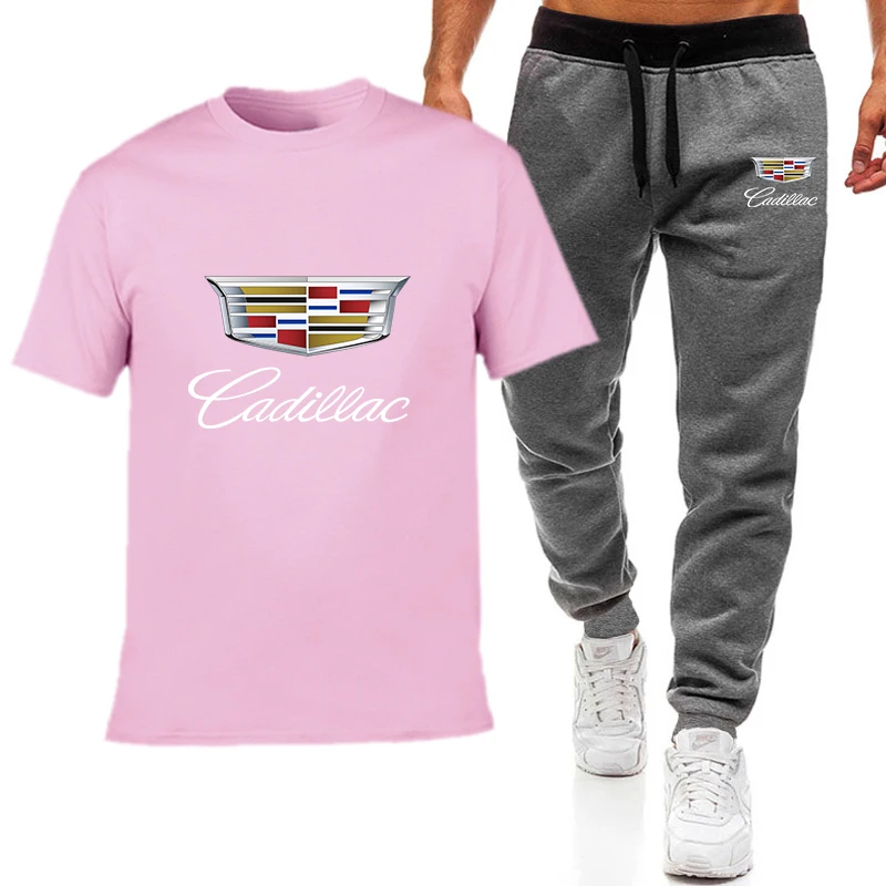

Men's Casual Tracksuit Summer Sportswear CADILLAS logo Two Piece Set T Shirt Brand Track Clothing Male Sweatsuit Sports Suits
