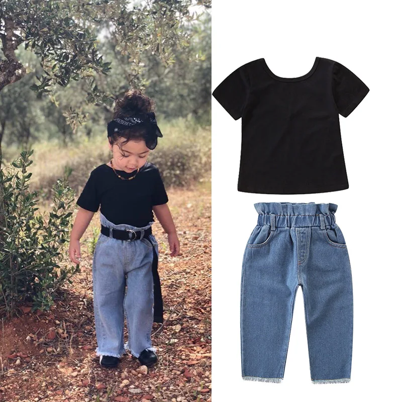 

2PCS Toddler Kids Baby Girl Clothes Set T-shirt Tops + Denim Pants Jeans Clothes Outfits Set