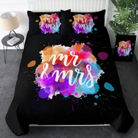 sleepwish mr and mrs bedding set rainbow watercolor splash duvet cover and 2 pilow cases 3 piece hand lettered his and hers comf
