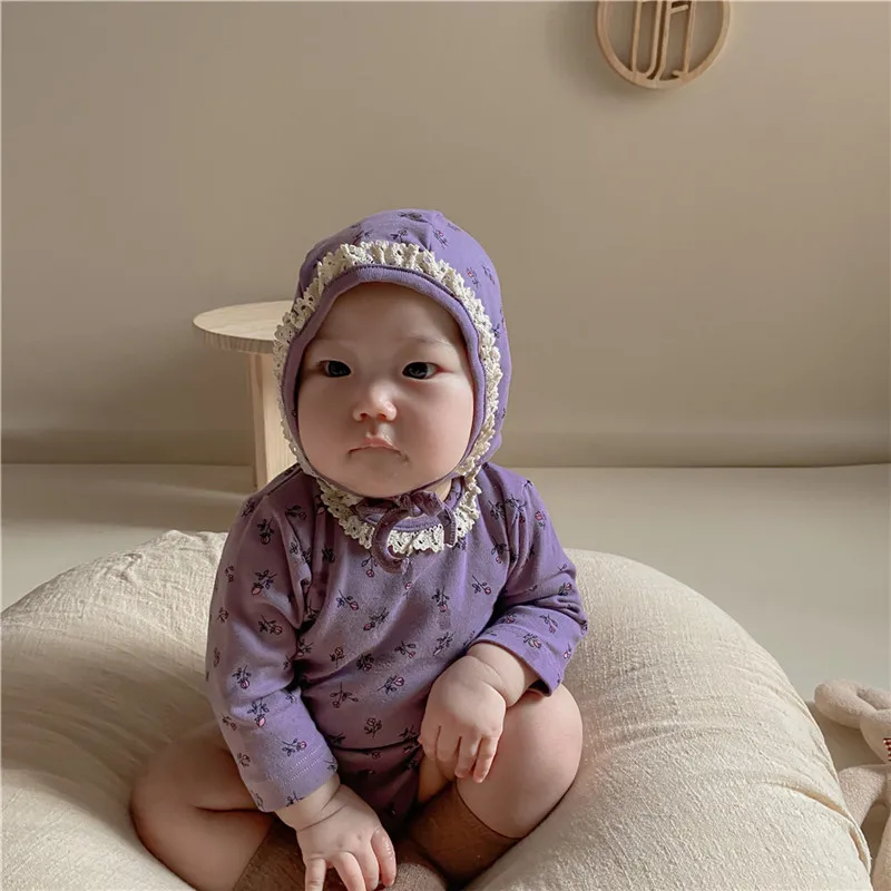 

Autumn baby fashion floral bodysuits infant baby girl clothes Soft cotton long sleeve baby one piece baby hat