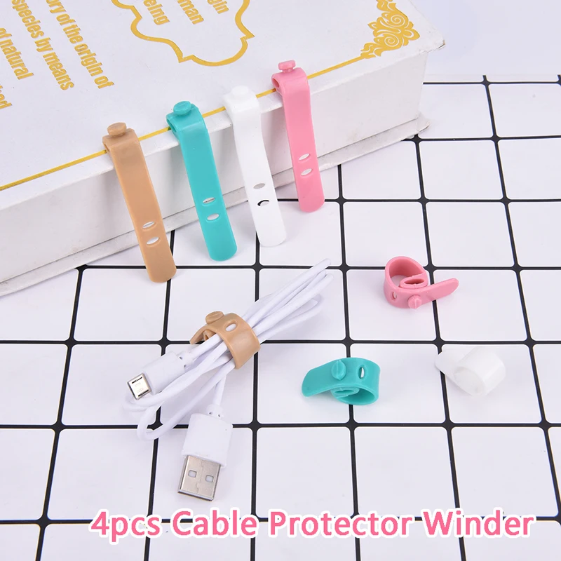 

4PCS Cable Winder Silicone Cable Organizer Wire Wrapped Cord Line Storage Holder For Phone Earphone MP4