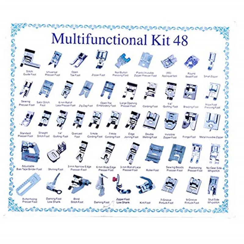 48pcs 32/48/52/62 шт Мини Швейная машинка для дома лапка средства ухода за кожей стоп комплект для Brother Singer Janome аксессуары для швейных машин, прижимных лапок - Цвет: 48pcs