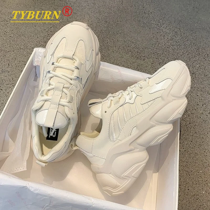 

2021 Autumn New Thick-soled Sports Shoes Women's Shoes Casual Lace-up Platform Shoes Plus Velvet Women's Leather Vulcanized Shoe