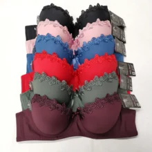Ropa interior Sexy para mujer, sujetador de realce con lazo Floral de encaje, sujetador con aros de copa completa, lencería íntima femenina, Bralette acolchado (2)