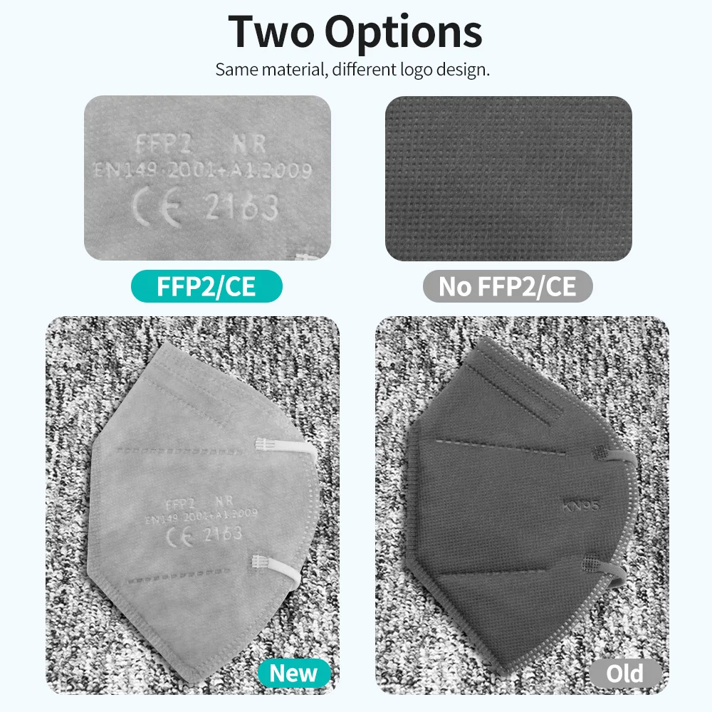 Серый цвет KN95 маска FFP2 Mascarillas FFP2mask fpp2 mascherina ffpp2 Mondkapjes 5 Слои фильтр Респиратор для