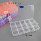 Пластиковый прозрачный Органайзер с 15 ячейками, шкатулка для ювелирных изделий, с отделениями для сережек, чехол, контейнер для хранения