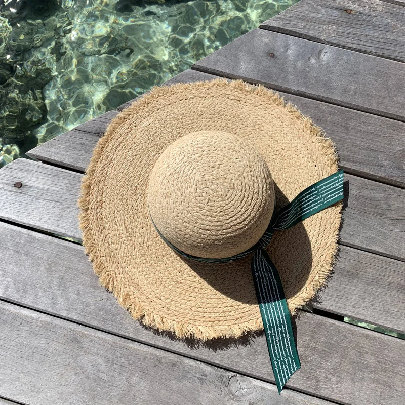 

Korean fur-trimmed Lafite straw hat woman small fresh Japanese seaside sunshade summer sun protection folding beach hat