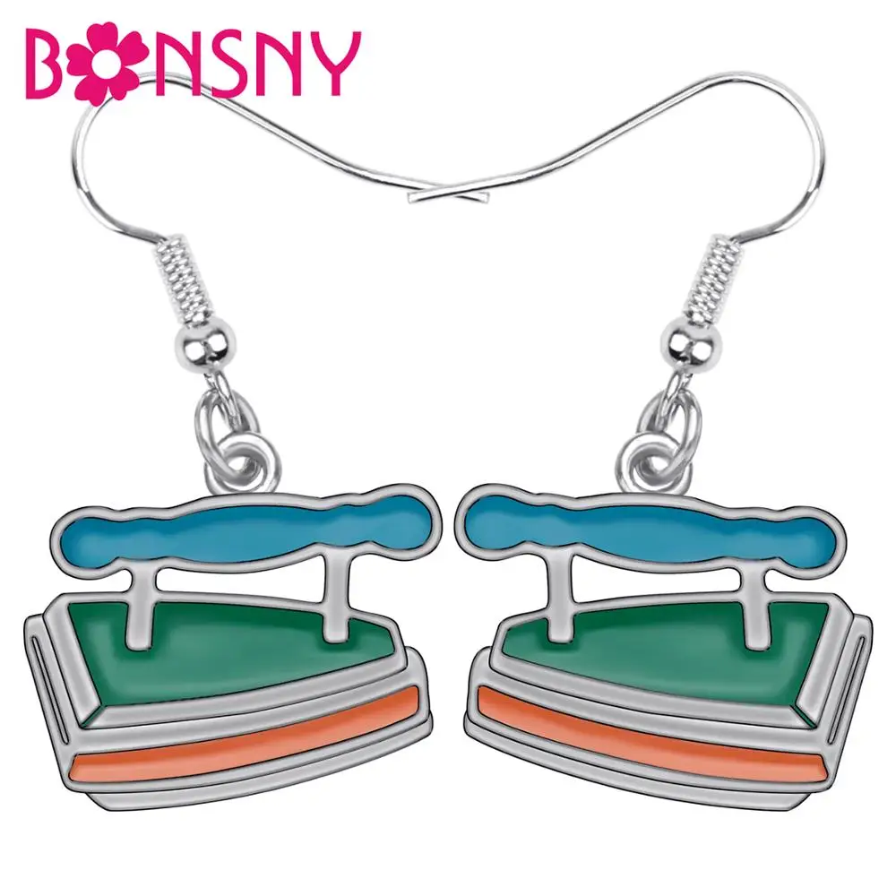 Bonsny Fashion Big Long Enamel Alloy Iron flatiron Tools Dangle Drop Earrings 2018 News Jewelry For Girls Women | Украшения и