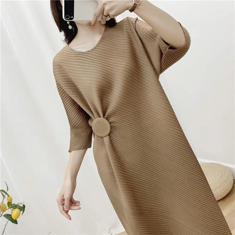 

Sanzhai Pleated Dress irregular pleated skirt small circle long skirt twill fashion versatile loose irregular skirt