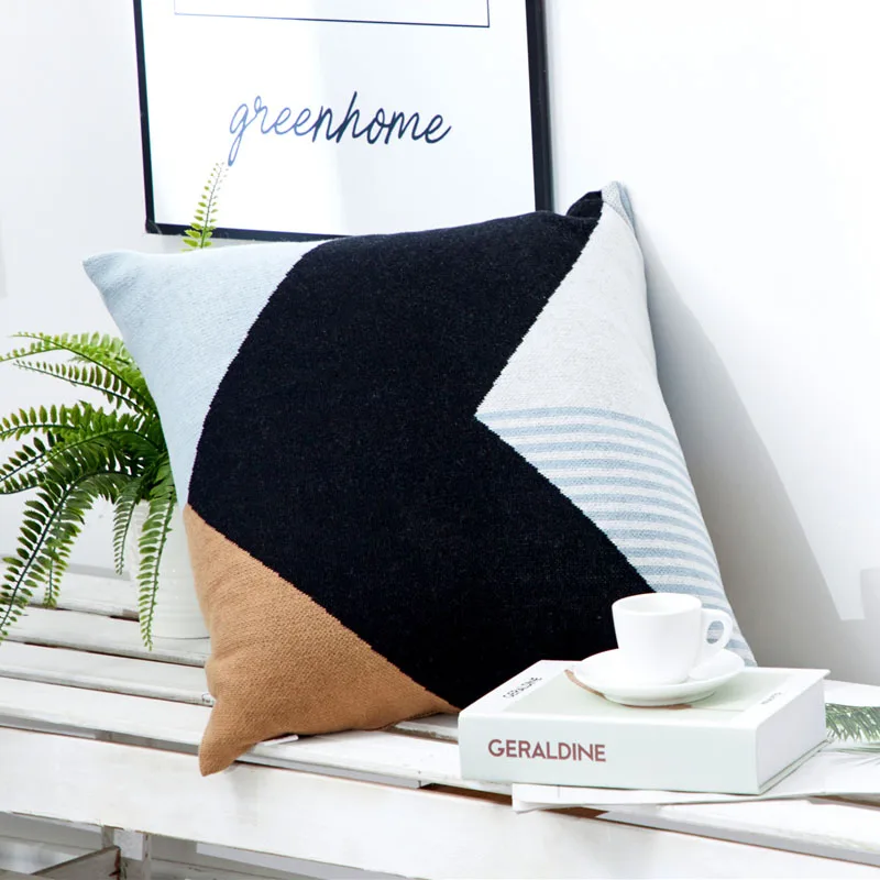 Нордическая трикотажная наволочка с геометрическим рисунком жаккард полный