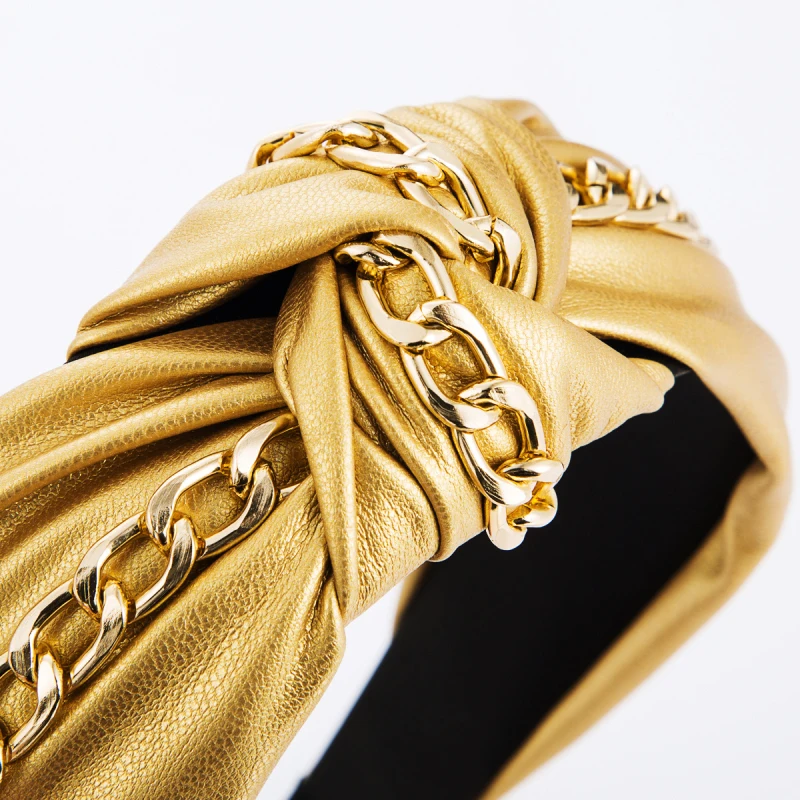 Find Me Color Leather Knot Wide Headband For Women Punk Alloy Thick Chain Hair Band Fashion Jewelry Accessories | Украшения и