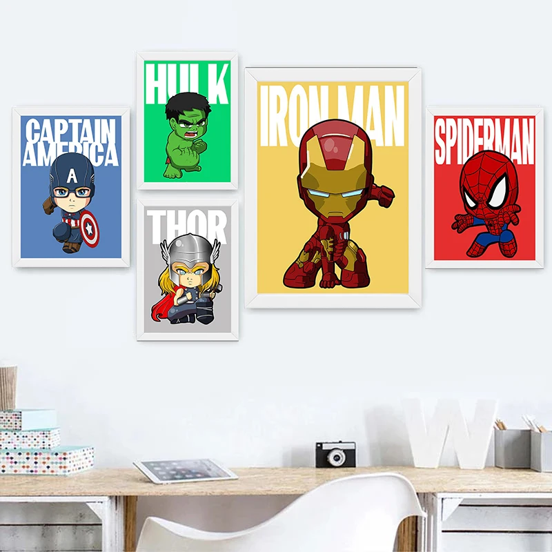 Настенная картина из мультфильма Marvel Мстители рисунок на холсте супергерой