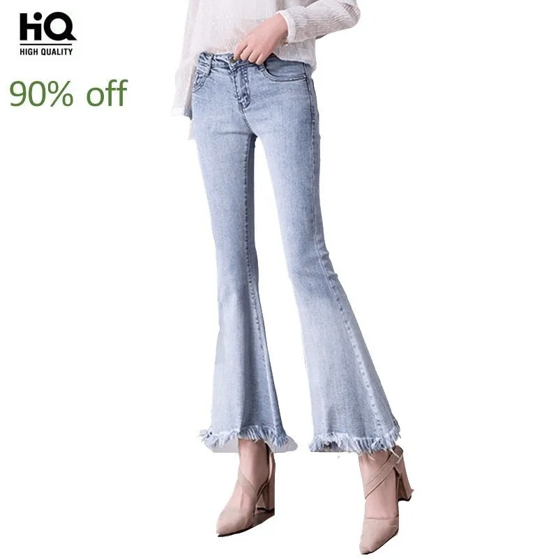 Новинка Прямые свободные брюки с кисточками и высокой талией облегающие клеш