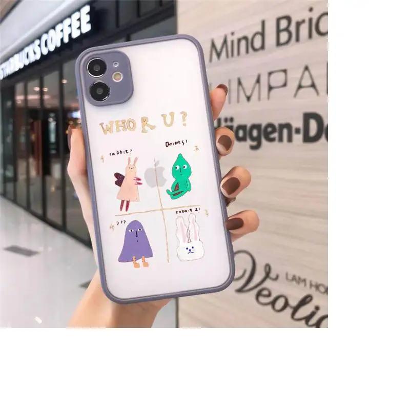 

Couples Cartoon Lovely Heart Painte Phone Cases Matte transparent For Gray iPhone 12 Mini 11 Pro XR XS Max 7 8 Plus X Back Cover