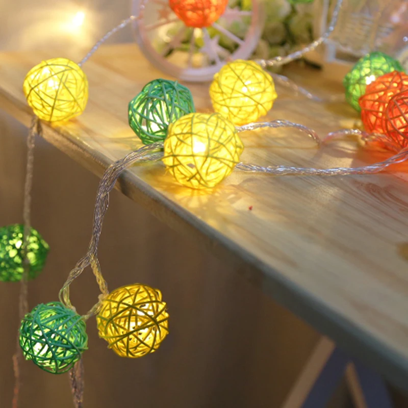 Green Yellow Orange Ротанговые шары светодиодный Гирлянды Гирлянда Рождественская елка украшения сказочные Огни наружное освещение Hanukkah праздник свадьба Diwali - Испускаемый цвет: Green Yellow Orange