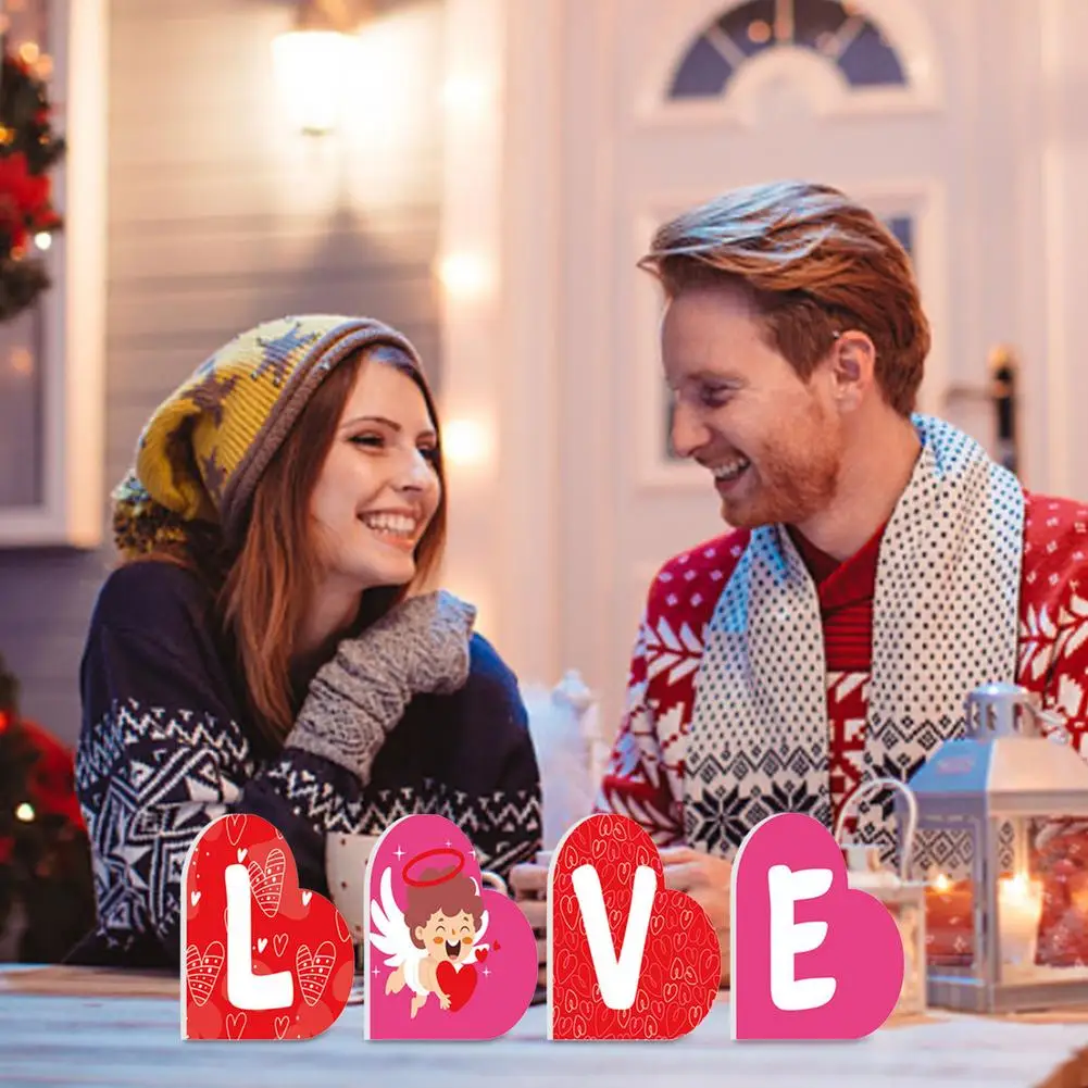 День Святого Валентина знак любви и удачи 4 шт. деревянные блоки с надписями