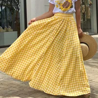 zanzea women bohemian skirts 2021 summer plaid maxi long skirts casual elastic waist bottoms ladies a line skirts