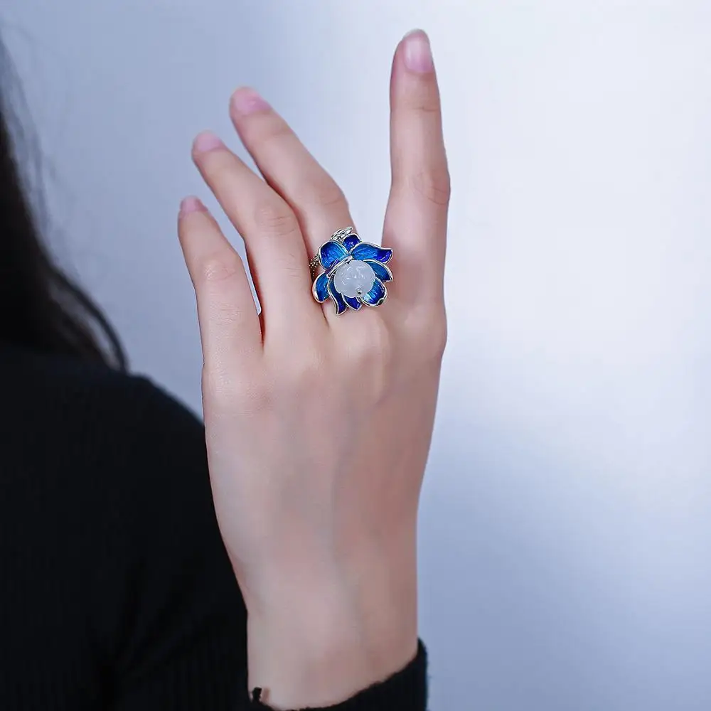 Новинка 2019 г. Открытое кольцо из чистого серебра 925 пробы в стиле Тай голубой