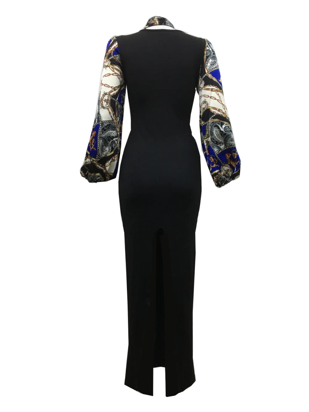 

Popular European and American women's ribbon long skirt sexy buttocks evening dress Lantern Sleeve Printed Dress