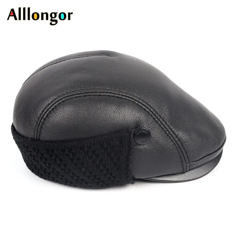 High Quality 2020 Casual Winter Warm Leather Flat Cap Men boina hombre Black Earflap Outdoor Beret Hats Dad