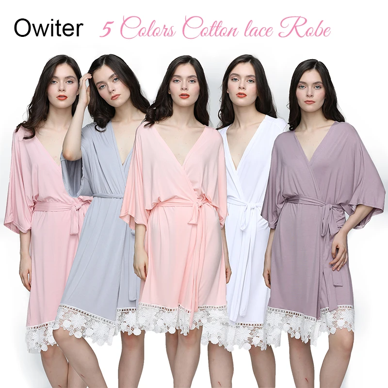 Женское модальное платье кимоно с кружевной отделкой однотонное белое свадебное
