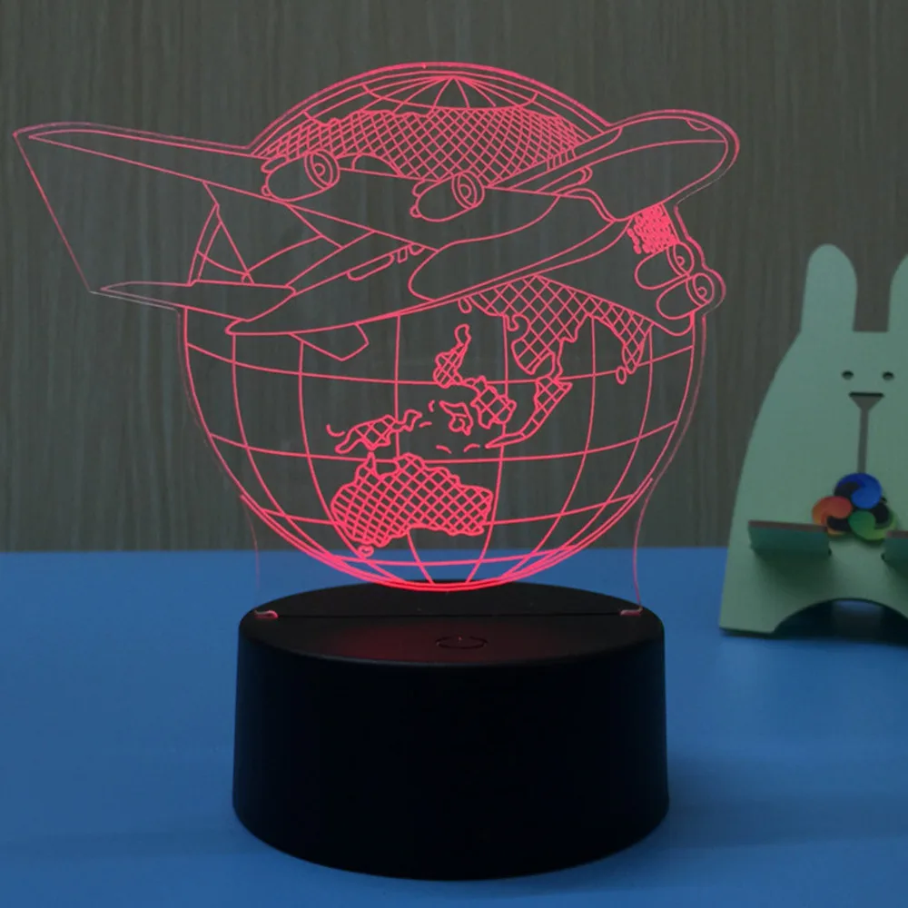 Самолет земля 3D светодиодный светильник ночник USB LED Иллюзия атмосфера видения