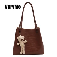 VeryMe Soft Leather Composite Womens Bag Casual Large Capacity Handbag Fashion Bucket Tote Shoulders Bags Solid Torebki Damskie