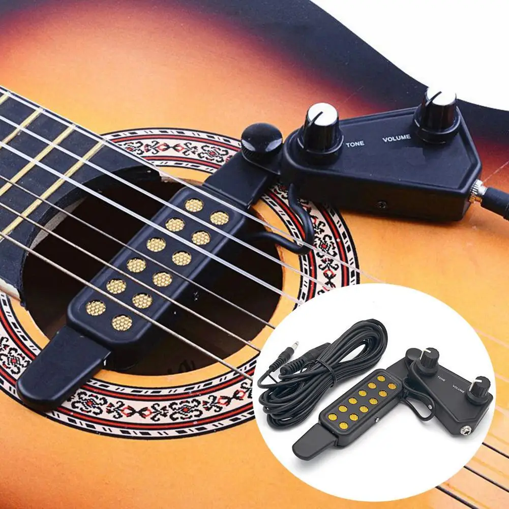 

12-hole Acoustic Guitar Sound Hole Pickup Magnetic Transducer with Tone Volume Controller Audio Cable Guitar Parts & Accessories