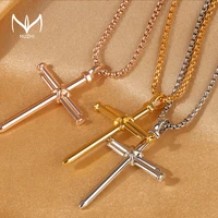 muzhi fashion punk nails cross pendants necklaces for men women titanium steel chain hip hop necklace boy birthday jewelry gifts