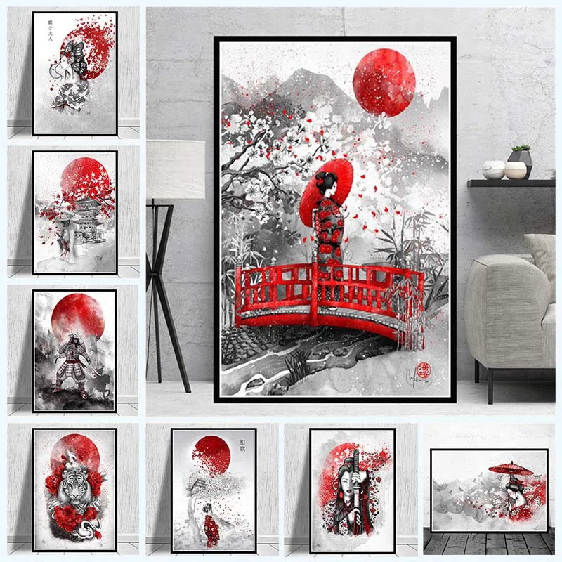 

Japanese Anime Poster Zen Ink Bonsa Bushido Samurai Kanji Canvas Painting Wall Cuadro Prints Wall Art Picture Home Decoration