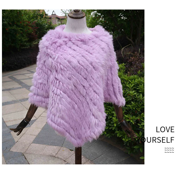 ZDFURS* Зимняя распродажа, Вязаное пончо из натурального кроличьего меха, модная шаль из натурального кроличьего меха, женское меховое пончо