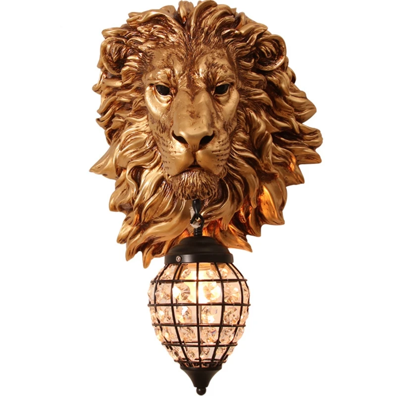 

Nordic Indoor Luxury Lion Wall Lamp French Home Decor Resin Vintage Wall Light Living Room Bedroom Lighting Wall Sconce Lamp
