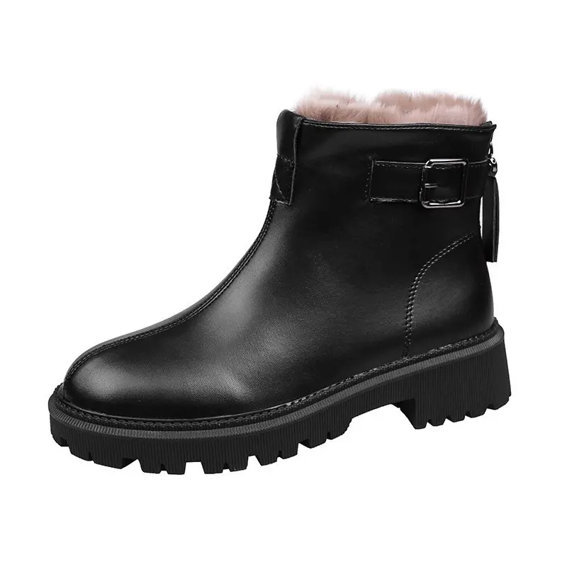 

Boots 2020 Black 35 40 Size PU Leather Ankle Boots Plush Boots Female Women Shoes Women Fashion and Keep Warm Winter Boots Women