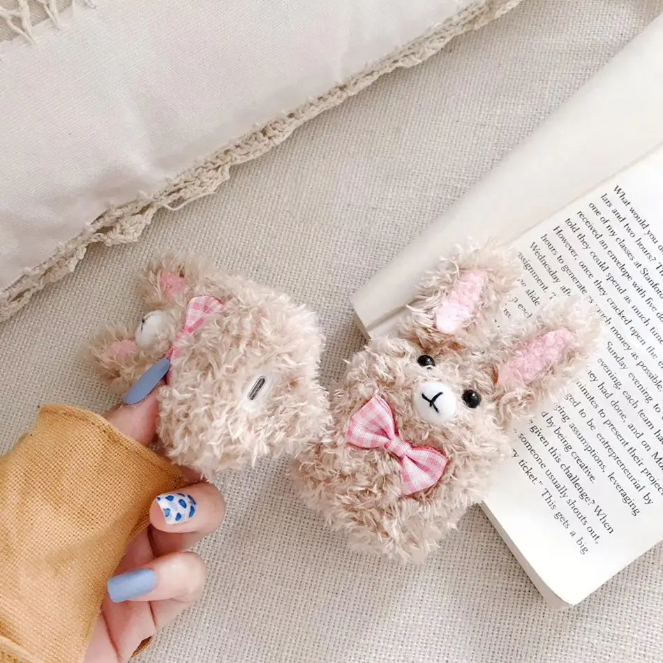 3D Cute Earphone Case for Airpods Case Cartoon Knitted plush Cover for Apple Airpods 2 Case Bear Teddy Dog Rabbit Earpods Case