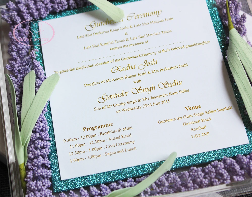 Free Shipping HI4083 Acrylic Box Wedding Invitation with Lavender Flowers Gold Foil Print For Theme | Дом и сад