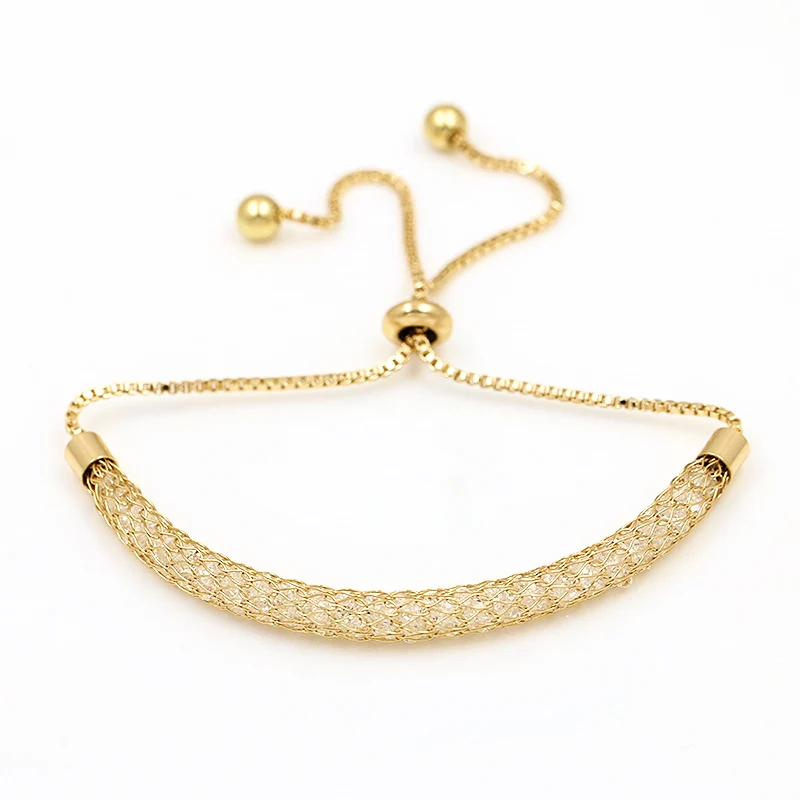 053 GOLD MIEG Марка Ассорти кубического циркония фианит, циркон, кристалл слайд регулируемый браслет покрытый розовым золотом/Родием серебро/желто-золотой Цвет - Окраска металла: 053 GOLD