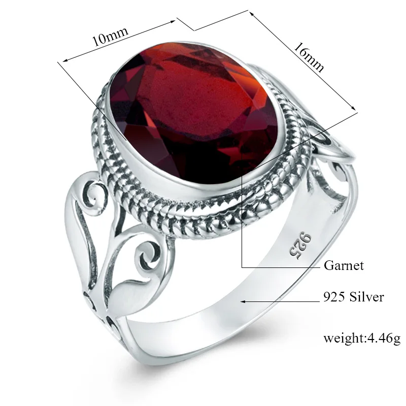 

Szjinao Branded Fine Jewellery Elegant Oval Garnet Ring S925 Genuine Gemstone Romantic Gift Engagement Women Accessories